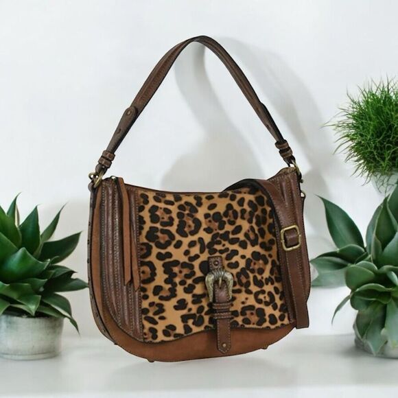 Justin Boots Handbags - Justin Boots Women’s Leather Crossbody Purse Brown Rodeo Western Cheetah New!